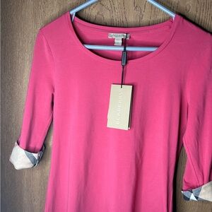 Burberry Brit classic solid pink nova print check cuff tee top size small new